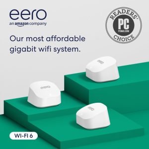 Amazon eero 6+ mesh wifi system – Supports internet plans up to a Gigabit, Coverage up to 4,500 sq. ft., Connect 75+ devices, 3-pack