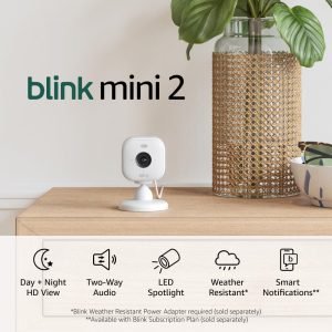 Blink Mini 2 — Home Security & Pet Cameras with HD video, color night view, motion detection, two-way audio, and built-in spotlight — 2 cameras (White)
