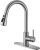 Single Handle High Arc Brushed Nickel Pull Out Kitchen Faucet